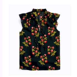 EUC J.Crew Point Sur Sleeveless Tie-Neck Floral Top in Green